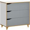 HOMCOM Cassettiera 3 Cassetti in Truciolato e MDF per Camera da Letto e Soggiorno, 75x42x75 cm, Bianca Grigia e Marrone
