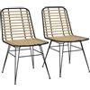 HOMCOM Set di 2 sedie da sala da pranzo, sedia da cucina, sedia in rattan con piede struttura in acciaio nero, stile bohémien