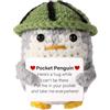 lasuroa Divertente Abbraccio Pinguino Tascabile, 8,5 cm Pinguino Positivo Lavorato Maglia Cappello Scorza Anguria Biglietto Incoraggiante Simpatico Giocattolo Bambola Pinguino Regalo per Feste Estive