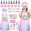 Gemeer 34 Pezzi Set da Cucina per Bambini, Set Cuoco Unicorno Rosa Pink, Compreso Grembiule da Bambina, Cappello da Chef, Guanti, Ideale Regalo di Compleanno e Natale, 8-12 Anni