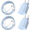 Kndaa Caricatore per iPhone 15 16, 20W, USB-C to C cavo 2M 2 Set, Caricatore Tipo C, Caricabatterie Rapido USB C Adattatore Spina, PD3.0, per Samsang, per iPhone 16/15 / Pro/Pro Max/Plus - Blu