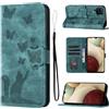 LSPCASA Custodia Per Samsung Galaxy A12 Materiale In Pelle PU Cover Samsung A12 Con Slot Per Schede Reticolo Della Farfalla Del Gatto Cover Samsung Galaxy A12 Verde