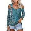 GRMLRPT Maglietta Manica Lunga Donna off Spalla T-Shirt con Scollo a V Maglia Casual Tinta Unita/Floreale Bluse Elegante Moda Top Camicia(Blu,XL)