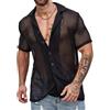 Oanviso Camicia da Uomo Camicie a Maglia Maniche Corte Estiva Camicia a Rete Sexy Trasparente Moda Camicette Clubwear Camicie Casual Camicia in Pizzo Camicia Trasparenti Bluse Uomo A Shwarz 3XL