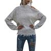 Dreamskull Donne Maniche Lunghe Spalle Fredde Maglia Maglione Collo Alto Larghi Sciolto Pipistrello Jumper Strappato Felpa, Bianco sporco, M