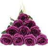 DuHouse 10 rose finte fiori di seta artificiali fiori di rosa finto fiore lunghi steli bouquet per organizzare matrimoni centrotavola festa casa decorazione cucina (Prugna)