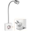 ledscom.de Presa di corrente/lampada da lettura LESCH, collo d'oca, interruttore, cromo/bianco, 1x GU10 max. 10W