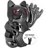 ANGRY CAT - Gatto fortuna Lucky Cat ROCKSTAR - Divertente gatto giapponese che saluta con segno Heavy Metal - Figura statuetta statua idea di regalo con braccio ondeggiante - nero lucido, 15cm