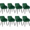 WOLTU Set di 8 Sedie per Sala da Pranzo Imbottita, Poltroncina in Velluto,Sedia da Cucina con Braccioli e Schienale, Gambe in Metallo, Verde Scuro, BH352dgn-8