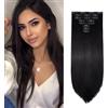 Gairyan Extension Clip Capelli Lisci Neri Naturali 8pcs Extension Capelli Finti Clip Posticci per Capelli Naturali Sintetici Clip in Hair Extension Morbido Parrucchino Lungo Dritto Full Head 65cm