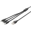 DIGITUS Cavo di ricarica USB - 1,0 m - Da USB A (M) a Lightning (M), USB Micro B (M), USB C (M) - Cavo di collegamento - Nero