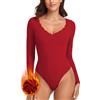 WOWENY Body da donna a maniche lunghe termico elegante con pizzo, micro pile, con scollo a V, body da donna caldo a maniche lunghe, body da donna con pizzo, body da donna tradizionale, verde chiaro