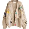 ebossy Cardigan da Donna in Maglia a trecce a Maniche Lunghe, Aperto sul Davanti, con Scollo a V e Bottoni, in Misto Lana, Beige, M