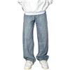 RUMAOZIA Jeans da uomo Baggy Jeans Hip Hop Skateboard Y2K Pantaloni alla moda Jeans Y2K Gamba dritta Vintage Denim Pantaloni cargo Loose Fit Jeans, Azzurro, L