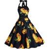 Generico Halloween Zucca Vestito da Donna Elegante Curvy Abito Donna Halter per Halloween, Cosplay, Feste, Vestito Donna con Stampa Zucca Costume di Halloween Adulti, Vestito Cocktail con Fiocco
