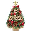 AFXXE Albero di Natale Piccolo, 45cm Mini Alberello Natale con Soprammobile E Luci LED Incorporate, Moderni Artificiali Christmas Tree Addobbato, Base Legno Alberi Natale usato per Tavolo Decorazione