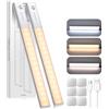 Maxetodo 2PCS Luce Armadio LED con Sensore di Movimento Luci Notturna 64 LED da 38cm, 3Temperature di Colori, Lampada Guardaroba 3000mAh con USB Ricaricabile, Luce LED Magnetica per Cucina, Scale