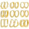 ALEXCRAFT Set Orecchini Cerchio Piccoli Ear Cuff Orecchini Donna, Orecchini a cerchio intrecciati per donna, orecchini vintage ipoallergenici a cerchi spessi in argento dorato, 9 Paia