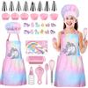Gemeer 34 Pezzi Set da Cucina per Bambini, Set Cuoco Unicorno Rosa Pink, Compreso Grembiule da Bambina, Cappello da Chef, Guanti, Ideale Regalo di Compleanno e Natale, 3-7 Anni