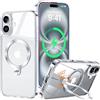 HaloArt 360° Girevole Supporto Magnetica Cover per iPhone 16 Plus [Stabile CD Anello Supporto per MagSafe] [N.1 Potenza Magnetica & Protezione Militare]Custodia Protettiva Antiurto Sottile,Trasparente