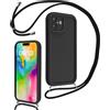 Coalbooliy Cover per iPhone 16 Plus 6,7 con Cordino per Cellulare, Custodia Silicone con Regolabile Collana Sottile Morbida Case Protezione della fotocamera Antiurto con Necklace, Nero