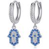 TONGZHE Orecchini a cerchio con mano di Fatima blu, in argento Sterling 925 e zirconio cubico, per donne