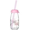 Home 7769202 Barattolo con Cannuccia Funny Kids, Decoro Gatto, Vetro, 0.25 Lt, Glass, White