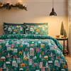 Catherine Lansfield Set copripiumino singolo reversibile con federa, motivo natalizio, colore: verde