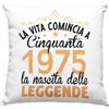 Vulfire Federa per Cuscino personalizzato Idea Regalo per compleanno 1975 La vita comincia a cinquanta la nascita delle leggende, festa dei 50 anni - senza Imbottitura (Bianco, 40_x_40_cm)