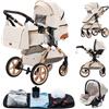 GLOKID Passeggino 3 in 1, Passeggino Canne, Trio,adattatori universali, carrozzina per bambini fino a 25 kg, 4 ruote con ammortizzatori, navicella, grandi ruote, pieghevole con（XX1 Crema）