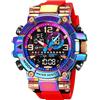 FORSINING Orologio sportivo da uomo colorato alla moda, orologio digitale militare a LED, impermeabile fino a 50 m, casual, analogico, al quarzo, cinturino in silicone con doppio display, Colore: