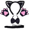DHWEKU Gatto Cosplay Set peluche artiglio guanti gatto gattino orecchie coda collare zampe carino adorabile costume per il set per bambini (Nero)