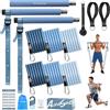 ALongSong Kit Pilates, 6 Bande Elastiche Fitness - 20/30/40LBS, con Barra Pilates, Ancora per Porta e Maniglie, per Allenamento Completo - Blu Corallo