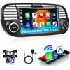 podofo 2+64G Carplay Autoradio per Fiat 500 2007-2015 con Schermo Bluetooth Wireless Android Auto, Podofo Touchscreen Android stereo auto con GPS/WiFi/RDS/FM/SWC/USB+AHD/CVBS Telecamera Posteriore