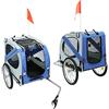 HUOLE Passeggino per Cani, Carrello Bici, Pneumatici 16, Cerchi in Acciaio, Copertura in Nylon, Riflettori, Bandierina con Asta 61cm, Base Antiscivolo (137 * 73 * 90 cm (Blu Grigio))
