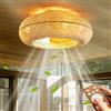 GMWSM Bambù Retro Ventilatore Da Soffitto Con Illuminazione E Telecomando Plafoniera Silenzioso Luce Soffitto 6 Velocità Reversibile Vintage Rattan Camera Da Letto Soggiorno Cucina Sala Da Pranzo Lampadario
