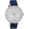 Oozoo Orologio da donna con cinturino in pelle effetto zebrato, stampa animalier, colori dell'Africa, 43 mm, bianco/blu., Cinturino.