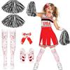 BTHRORO Costume per Bambine Cheerleader Zombie, Vestito Cheerleader Pompon Guanti Calzini Insanguinati Fermagli per Capelli per Costumi Feste di Halloween Festa Sportivo Dress Up
