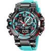 FORSINING Orologio sportivo da uomo colorato alla moda, orologio digitale militare a LED, impermeabile fino a 50 m, casual, analogico, al quarzo, cinturino in silicone con doppio display, Blu lago