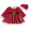 Loalirando 2Pezzi Completo Natalizio Bambina Abito Bambina Invernale Abito di Babbo Natale Bambina Neonata Natalizio in Velluto Vestiti Bambina Invernali+Cappello (Rosso, 3-4 Years)
