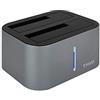 TOOQ TQDS-805G - Docking station con doppio alloggiamento SATA per unità da 2,5 e 3,5, USB 3.0 / USB 3.1 Gen1, compatibile con USB 2.0, funzione CLONE offline, Grigio