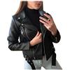 Sunnyuk Giubbotto Moto Donna Chiodo Pelle Eleganti Taglie Forti Giacca Pelle Impermeabile con Zip Giubbotto Moto Corti Leggero Giubbino Curvy Marrone Giacca Moto Oversize Antivento