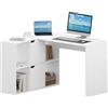 eSituro 120cm Scrivania Angolare, Scrivania da Ufficio con Libreria, Scrivania a L, Scrivania per Computer, Scrivania a L con Ripiani, Scrivania da Ufficio, Tavolo da Lavoro, Bianco