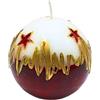 Dekohelden24 Elegante candela a sfera, candela da tavolo, candela decorativa, candela di cera con motivo natalizio, 8 cm, stella di Natale, colore bianco, rosso e oro.