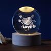 I-TOTAL®- Sfera di vetro 3D con LED RGB effetto sul soffitto, luce notturna per bambini, lampada da notte con base in legno, tema fantasy, decorazione in cristallo disegno (LOVE)
