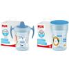 NUK Trainer Cup bicchiere antigoccia | Beccuccio morbido e a prova di perdite | 6+ mesi | Senza BPA | 230ml | zebra blu & Magic Cup Bicchiere Antigoccia | Bordo Anti-rovesciamento A 360° | 8+ Mesi