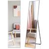 GYMAX 160 x 40 cm Specchio a Figura Intera ad Alta Definizione, 2 in 1 a Terra/da Parete, Specchio a Piantana con Cornice in Alluminio, per Camera da letto, Guardaroba (Argento)