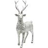 Dekohelden24 Statuetta decorativa in ceramica, statuetta decorativa moderna, scultura rustica come cervo in argento, con glitter, in piedi, lunghezza 24 x larghezza 10 x 36 cm