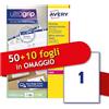 Avery Italia L7167-60P Etichette adesive in carta bianca, 50+10 fogli extra, rettangolari 199,6x289,1mm, 1 etichetta per foglio, adesivo permanente, stampanti laser
