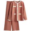 LDZYXY Tuta in Maglia Donna, Completo Maglione e Pantalone Donna Due Pezzi Set Coordinato Tuta Casual Lavorati Maglione a Maniche Lunghe Cardigan Top e Pantaloni a Gamba Larga Completi Rosso
